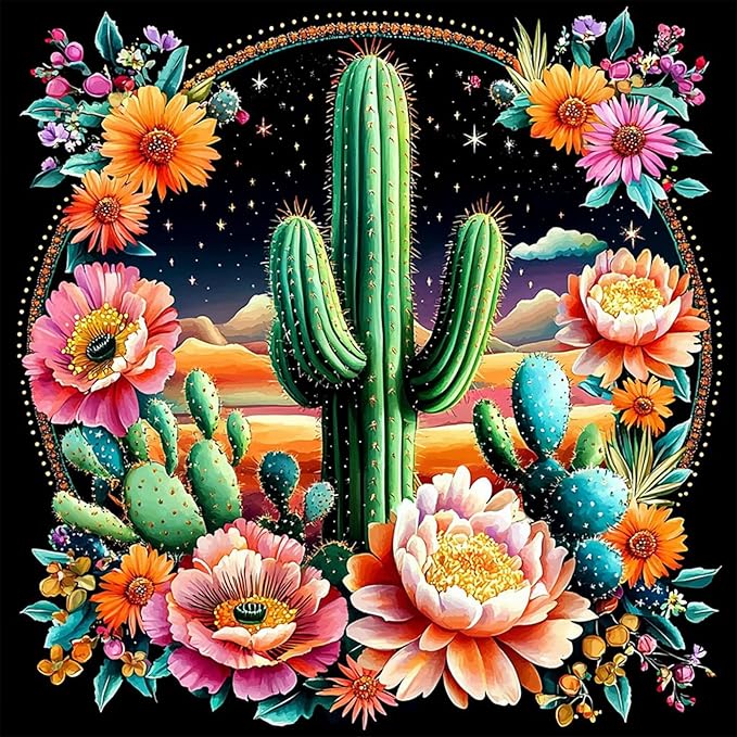 MAXBYE Cactus Garden Diamond Paintings, Cactus Flower Garden Diamond Art Kits for Adults, Diamond Art Accessories and Free Extra 30% Diamonds, Diamond Art for Home Décor Items. 12x12inch