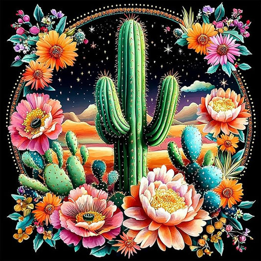 MAXBYE Cactus Garden Diamond Paintings, Cactus Flower Garden Diamond Art Kits for Adults, Diamond Art Accessories and Free Extra 30% Diamonds, Diamond Art for Home Décor Items. 12x12inch