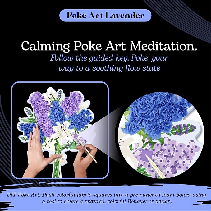 Unwynd Poke Art Lavender Flower Bouquet, Mess-Free Arts and Crafts for Adults, Teen Craft Kits, Gifts for Women and Men