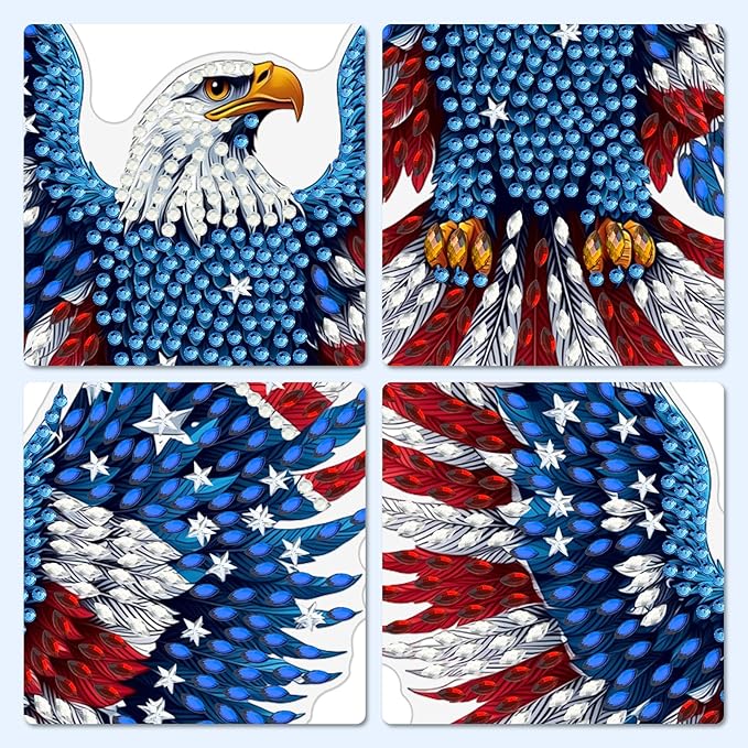 MXJSUA American Eagle Diamond Painting Art Window Suncatchers, Diamond Art Kits for Adults Hanging Ornaments with Chain, 5D Special Shape Crystal Diamond Pendant Accessories for Decor Gift