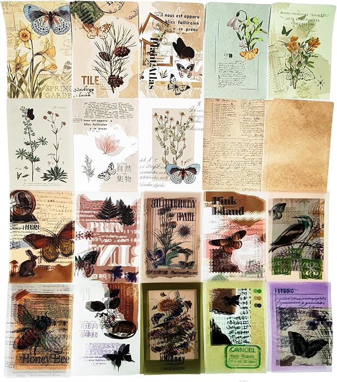 Esweny 251PCS Vintage Scrapbook Supplies Pack, Scrapbooking Paper and Stickers Ephemera Bundle Junk Journal Kit for Art Aesthetic Journaling Collage Decoupage Craft (Flowers and Birds)