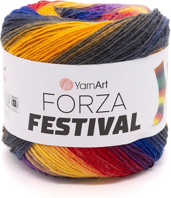 YarnArt Forza Festival Self-Striping Wool Blend Fingering Yarn, 100g (459 yd) – Gradient Color Yarn for Knitting, Crochet, Socks & Shawls (2909)