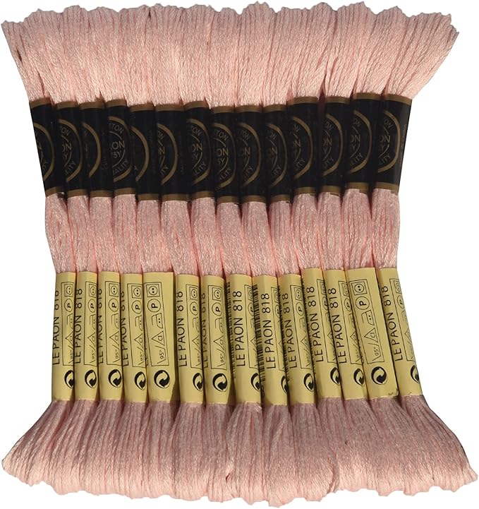 LE PAON Embroidery Floss, 14-Pack Six Strands 100% Long Staple Cotton Embroidery Thread, 8.7-Yard，Color Number：818, Baby Pink