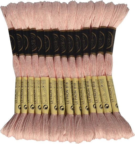LE PAON Embroidery Floss, 14-Pack Six Strands 100% Long Staple Cotton Embroidery Thread, 8.7-Yard，Color Number：818, Baby Pink
