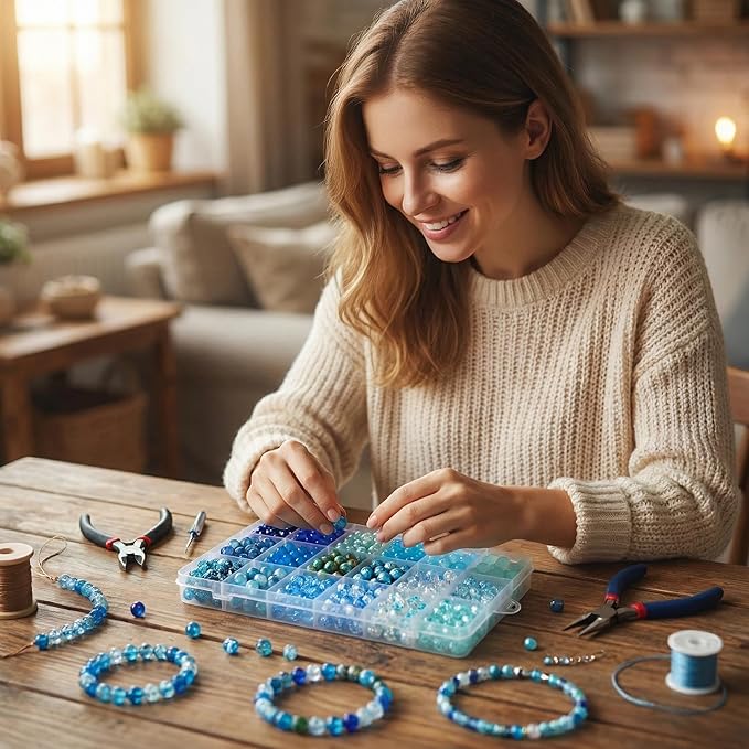 Hanyoung 8mm Glass Beads for Bracelet, Assorted Dreamy Blue Ocean Series 18 Colors 450 pcs Beads for Jewelry Making kit, Crystal Glass Round Beads for DIY Crafts Gifts (Blue Color)
