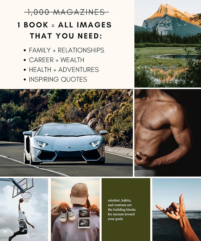Lamare Vision Board Book for Men - 1000+ Vision Board Images & Quotes, Vision Board Supplies, Vision Board Kit, Collage Book for Manifestation