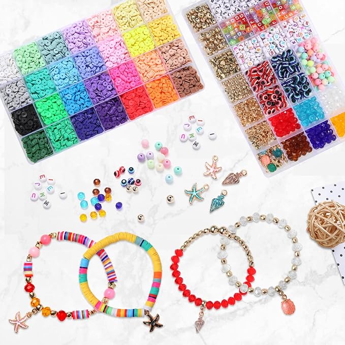 OCARDI 7000+ Pcs Bracelet Making Kit - 28 Colors Clay Beads for Bracelet Making-Friendship Bracelet Kit with Gift Pack - Bracelet Making Kit for Adults-Crafts Arts for Gift