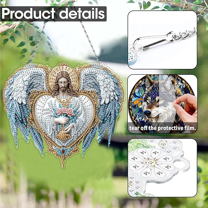 SKRYUIE Christ Hanging Diamond Art Kits for Adults Pendant Suncatcher, Special Shaped Crystal DIY Pearl Diamond Painting Kit, Gift for Mother Spring Summer Window Wreath Decor 6.9 x 7.88 Inch D3