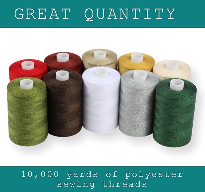 BlesSew Sewing Threads - 10 Spools of Polyester Thread for Sewing Machine for Beginners, Hand Stitching & Quilting - Christmas & Festive Color Tones - 1000 yds Per Spool