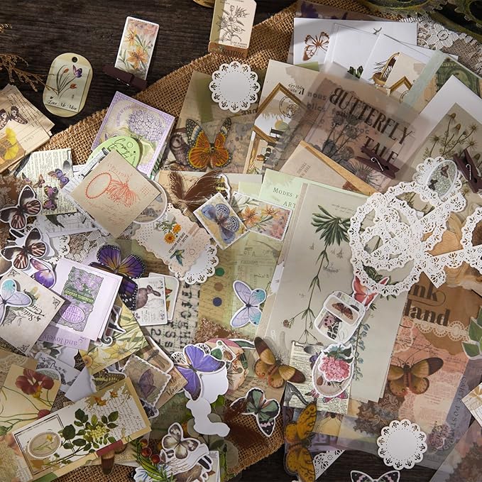 Flartmo 288 Pcs Complete Scrapbook Supplies Kit, Vintage Scrapbook Paper & Nature Animal Stickers, Junk Journal Scrapbooking Supplies Kit for Journaling, Scrapbooking Embellishments, Planner, Card