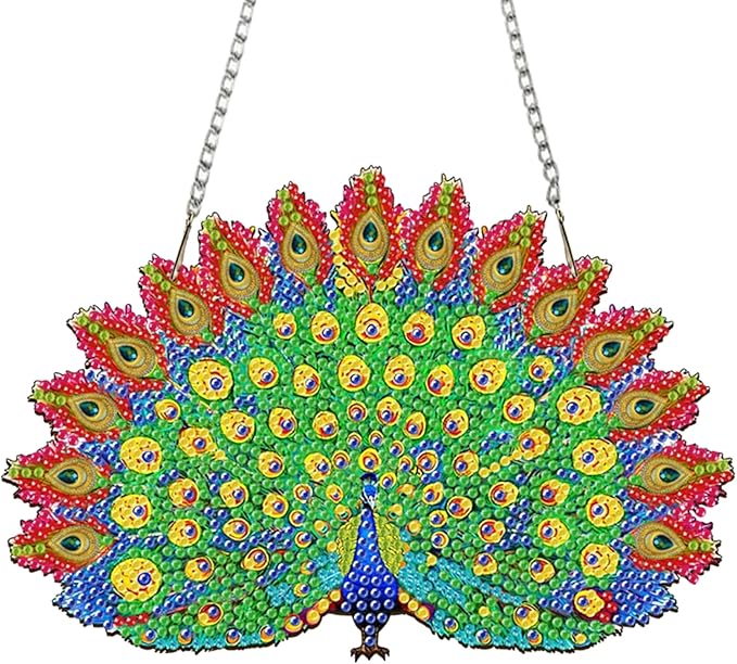 Auremi Peacock Diamond Art Hanging Kit for Adult, Special Shaped Rhinestone, DIY Acrylic 5D Animal Diamond Painting Window Pendants Signs, Home Garden Wall Hanging Ornament