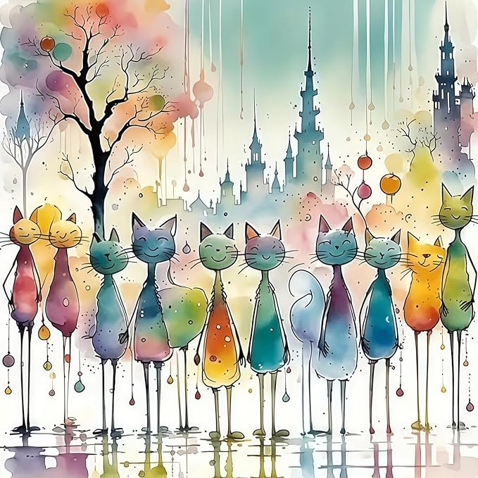 CHWGLFGG 5D Diamond Art Kits for Adults Beginners, Colorful Cats Diamond Painting Kits, DIY Full Round Drill Paint by Diamonds Dot Gem Art for Adults, Home Wall Decor 13.7X 13.7 Inch