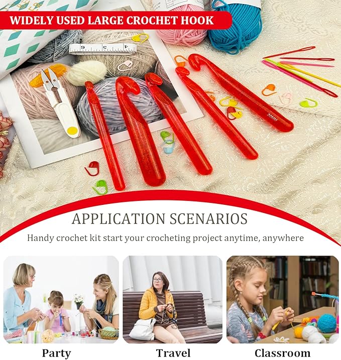 Weabetfu 5 Large Crochet Hook,25mm 20mm 18mm 15mm 12mm Size Crochet Hooks, Large Crochet Hooks for Chunky Yarn,24PCS Big Crochet Needles,10mm-25mm Crochet Hook with Case(Red)