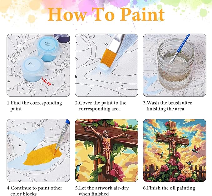 Paint by Numbers Kit for Adults Beginner Religious Cross, Flower Adult Paint by Number Kits on Canvas, Jesus DIY Acrylic Oil Painting by Numbers for Adults, Perfect for Home Wall Decor 16X16 Inch