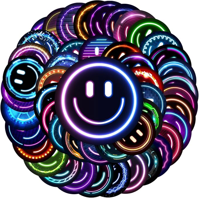 wercokt 50pcs smiling neon stickers, cute water bottle stickers for kids, for teaching rewards, notebooks, stationery, luggage, cartoon pvc happy stickers