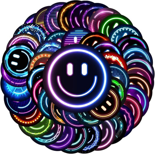 wercokt 50pcs smiling neon stickers, cute water bottle stickers for kids, for teaching rewards, notebooks, stationery, luggage, cartoon pvc happy stickers