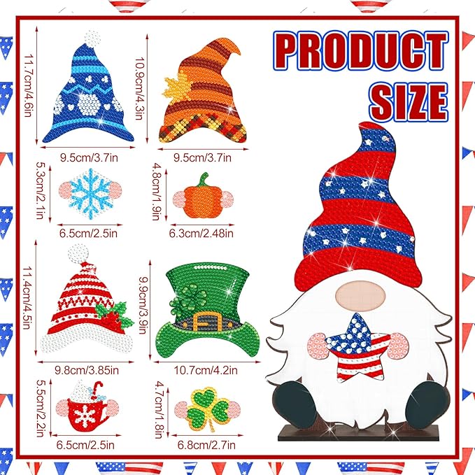 Juexica 32 Pcs Christmas Magnetic Diamond Painting Gnome Sign Art Decor Interchangeable Standing Posture DIY Seasonal Holiday Gifts Tiered Tray with Magnet Pieces for Home Office Desk(Classic)