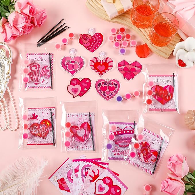 Geelin 24 Sets Valentine's Suncatcher Craft Kit DIY Window Art Suncatchers Heart Shaped Sun Catchers Valentine's Day Ornaments for Gifts Home February Decor Party Favors