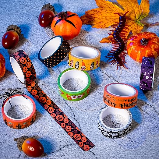 Whaline 24 Rolls Fall Halloween Washi Tape Holiday Washi Tape Set Thanksgiving Fall Leaves Pumpkin Masking Tape Thanksgiving Autumn Winter Christmas Tape for Scrapbook Journal DIY Art Craft