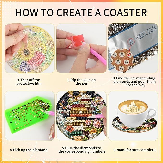 8 Pcs Book Diamond Art Coasters Kit with Holder and Cork Pads, Floral DIY Diamond Painting Coaster Kit for Adults Beginners, Round 4 Inch Drink Coasters Craft Set for Home Decor