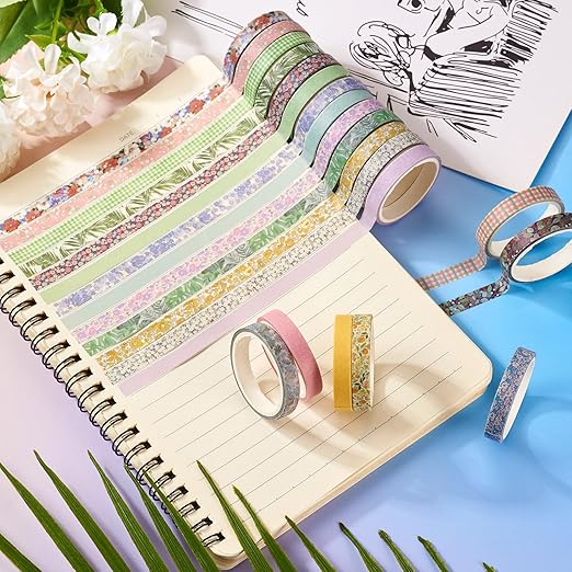 20 Rolls Vintage Flower Washi Tape Set, Rustic Floral Washy Paper Tape Decorative Tape 7mm Wide Assorted Masking Tape Decor Sticker for Scrapbooking Bullet Journal Planner Gift Wrapping DIY Crafts