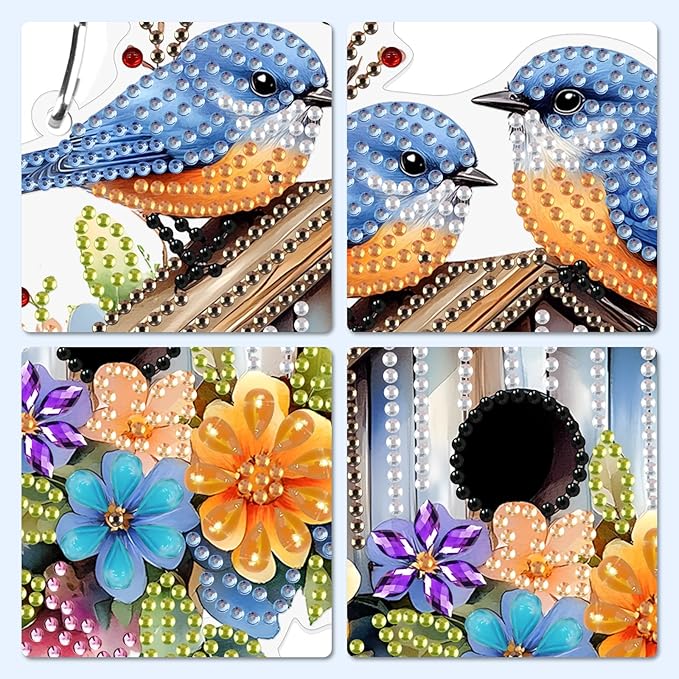 MXJSUA Flower Birdhouse Special Shaped Hanging Diamond Painting Art Kits for Adults, Crystal Rhinestone Acrylic Gem Art Pendant Ornaments Kit for Home Decoration and Gift