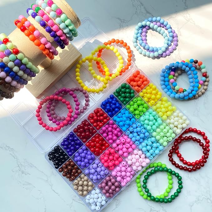 LLchunyun 756Pcs 8mm Acrylic Round Beads for Bracelets,28 Candy Colors Assorted Plastic Round Beads for Jewelry Making Kit Loose Bead Bubble Gum Bead for Earrings Necklace Phone Lanyard (8mm)
