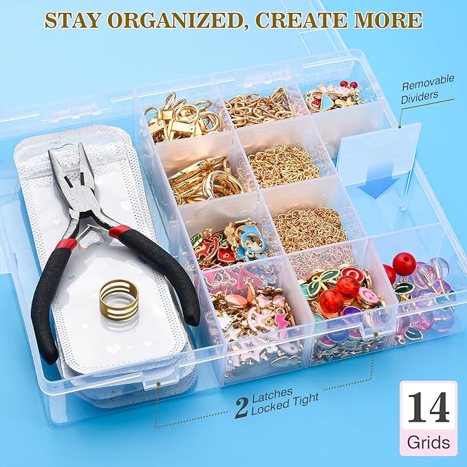 656Pcs Keychain Making Kit: Gold Jewelry Making Supplies Including 198 Charms 30 Keychain Clips with Organizer Box, Lip Gloss Key Chain Kits, Cute Bag Charm Kit for Backpacks DIY Crafts Accessories