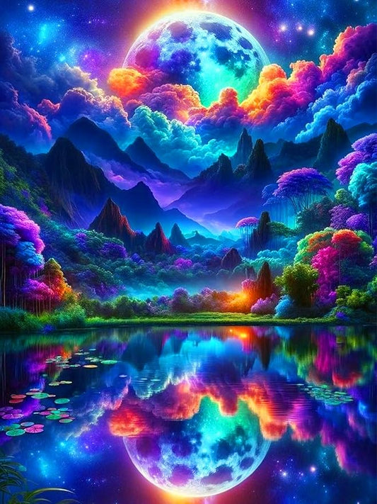 ijbnhd Moon Diamond Painting Art Kit for Adults Abstract Mountain Diamond Art Painting for Beginners Full Drill Round Gem Art Painting for Crafts Home Wall Decor Gift 12x16inch