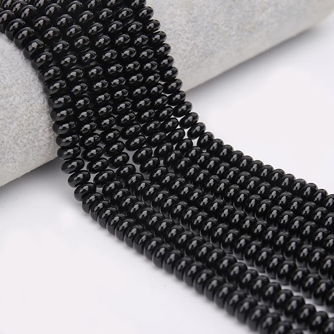 2 Strands (150PCs) Black Obsidian Rondelle Beads, 5 * 8mm Gemstone Loose Spacer Abacus Disk Beads for DIY Bracelet Necklace Earrings Jewelry Making, Craft Supplies Beading Kit