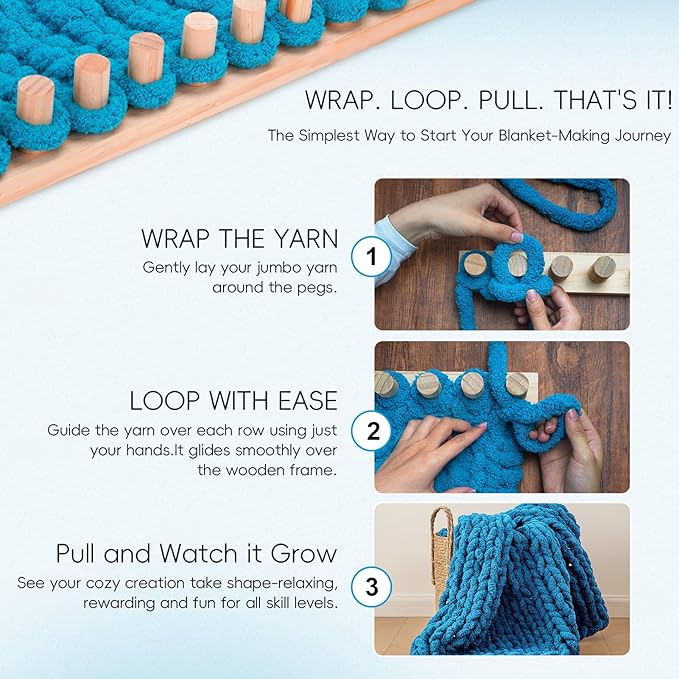 LITURTOO 41" Chunky Blanket Loom - Loom for DIY Throw Blankets, Adjustable Size Hand Knitting Yarn Chunky,No Needles Required,Beginner Friendly Yarn Craft