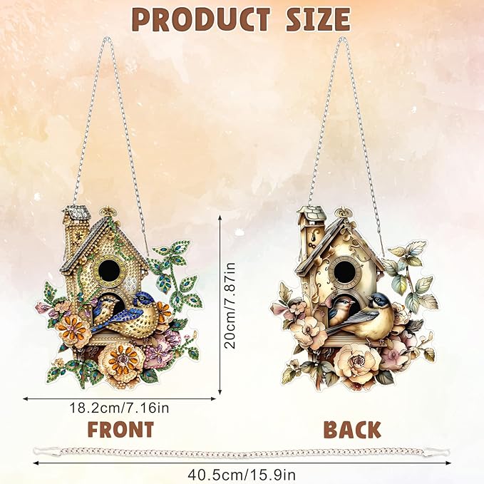 DOMROM Bird House Diamond Art Hanging Kits for Adults Beginners, Special Shaped Crystal Diamond Painting Bird Pendant, DIY Diamond Art Suncatchers Animal for Home Garden Wall Decor Gift