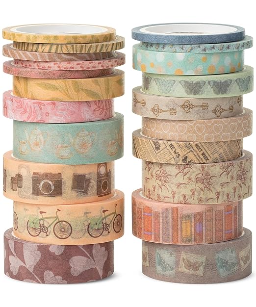 Mr. Pen- Washi Tape Set, 21 Rolls, Assorted Sizes, Vintage Charm Design, Washi Tape for Journaling