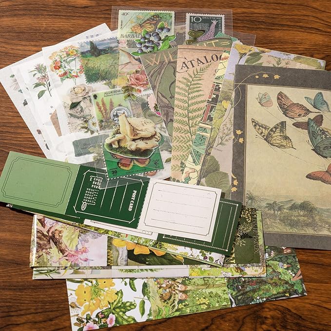 YagCu Botanical Scrapbooking Kit, Vintage Junk Journal Supplies for Adult, Green Large Collection Journal and Scrapbook Set, Journaling Materials, Arts Craft Beginner Stationery