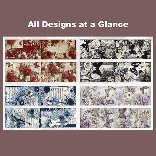 4 Rolls Vintage Washi Tape Set – Floral Butterfly Decorative Adhesive Tape for Scrapbook & Journal, Elegant Retro Design for DIY Crafts, Planners
