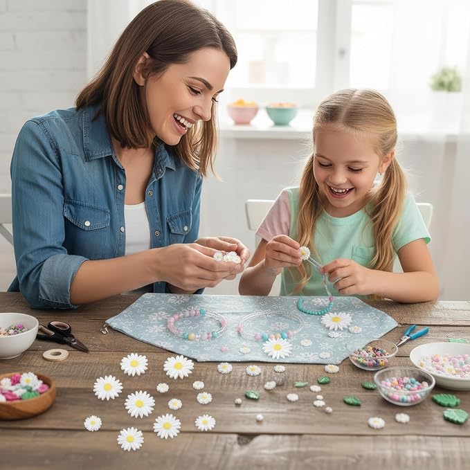 AquaLume Daisy Flowers Craft Kit, 50 Pcs Resin Daisies in 3 Sizes with Storage Box, Flat Back Floral Embellishments for DIY Scrapbooking, Home Wedding Party Decor, Food Safe Decoration