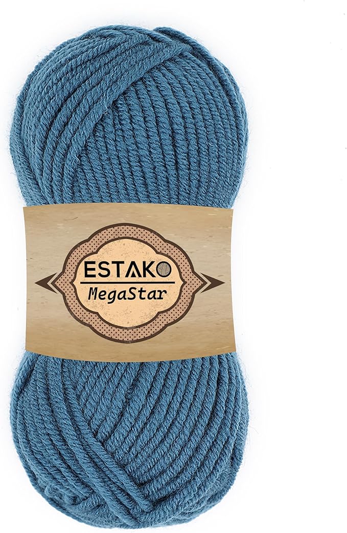 Estako Megastar, 75% Acrylic 25% Wool Yarn, Soft, Chunky Bulky Weight #5 for Crochet and Knitting 3.52 Oz (100g) / 120 Yrds (110m) (65096 - Oil Blue)