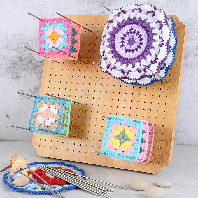 13" Crochet Blocking Board with 15 Pegs/Pins,Granny Square Blocking Board,Blocking Boards for Crochet Projects,Wooden Crocheting Accessories Gifts for Crocheters.