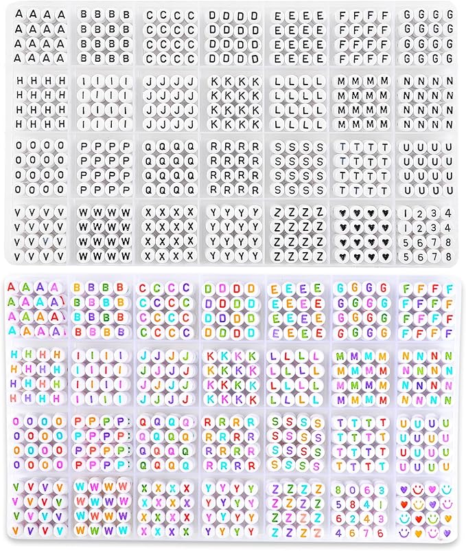 1900+ PCS Letter Beads, 2 Box Set Alphabet Beads for Bracelets, Round Number & Heart, 5m Elastic String Jewelry Making Kit, Ideal Gift for Friendship Bracelets (Black+Color)