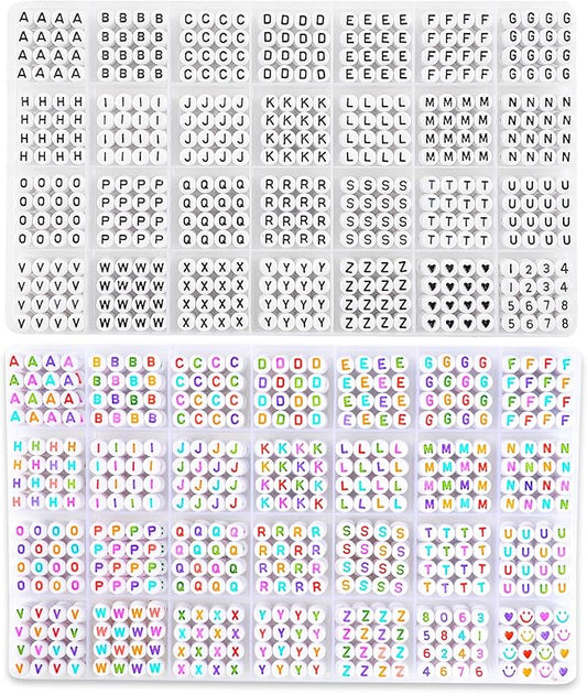 1900+ PCS Letter Beads, 2 Box Set Alphabet Beads for Bracelets, Round Number & Heart, 5m Elastic String Jewelry Making Kit, Ideal Gift for Friendship Bracelets (Black+Color)