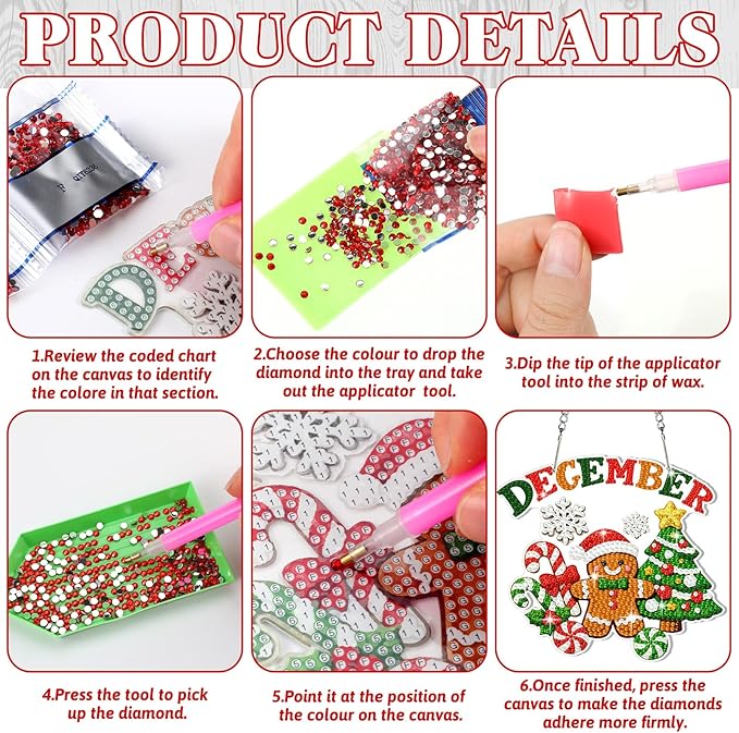 Cinnvoice 12 Pcs Seasonal Diamond Art Wreath Kits Holiday 5d DIY Diamond Art Hanging Signs Winter Spring Ornaments for Wall Door Decoration (Month)