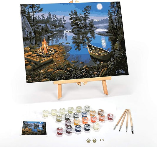 Ledgebay DIY Paint by Numbers Kit for Adults Framed Canvas: Beginner to Advanced Paint by Numbers Kit, Kits Include Acrylic Paint Set Brushes Tabletop Easel (Moonlight Bay 16" x 20" Framed)
