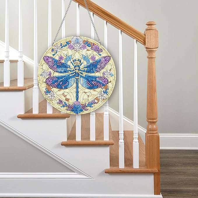 Hanging Diamond Art Kits for Adults Dragonfly – 8x8 Inch Double-Sided Acrylic Board DIY Crystal Diamond Suncatcher Pendant, Sparkling Home Wall or Window Decoration Handmade Gift