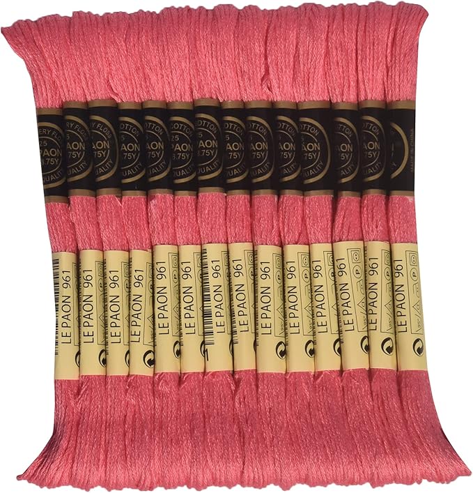 LE PAON Embroidery Floss, 14-Pack Six Strands 100% Long Staple Cotton Embroidery Thread, 8.7-Yard，Color Number：961, Dark Dusty Rose