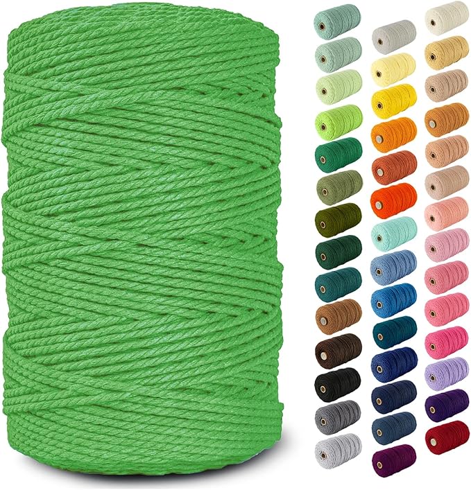 Nook Theory Macrame Cord - 3mm 220 Yards Cotton Rope, 4mm 5mm Yarn, String for Crafts, Perfect for Macrame Wall Hanging and Boho Decorations (Lime Green)