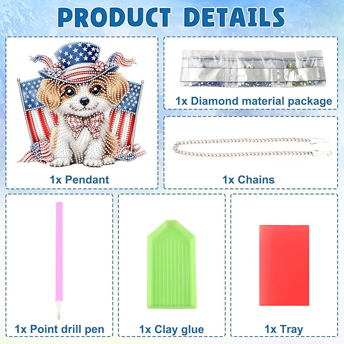 DOMROM 4TH of July Diamond Art Hanging Kit for Adult, Dog Diamond Art Hanging Kit, Patriotic DIY Diamond Art, Independence Day Diamond Hanging Pendant, Window Pendants Home Wall Hanging Ornament