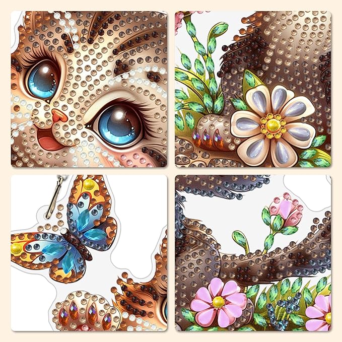 MXJSUA Butterfly Kitten Diamond Art Hanging Kits for Adults Beginners, DIY Acrylic Special Shaped Crystal Diamond Gem Drills Pendant Art Painting Ornament for Home Wall Decor Gift
