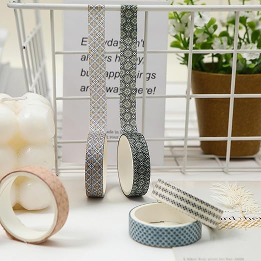 YUBX Basic Patterns Washi Tape Set 60 Rolls Geometric Elegance Decorative Skinny Masking Tapes for Arts, DIY Crafts, Journals, Planners, Scrapbook, Wrapping