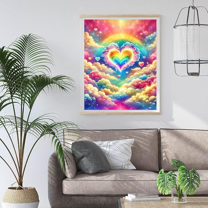 Axquilon Diamond Art Kits for Adults-Rainbow Heart 5D Diamond Painting Kits for Beginners- Round DIY Arts and Crafts Gem Art Kits for Home Decor Gift-12x16in