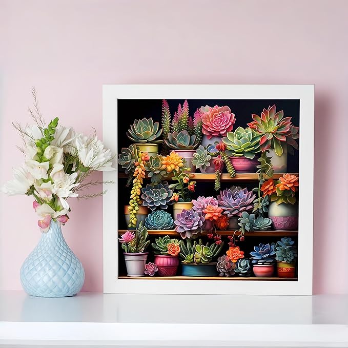 Diamond Art Kits for Adults Succulents, DIY 5D Diamond Painting Kit for Beginners, Full Round Drill Gem Art Dots for Adults, Diamond Dots Paintings Crafts Home Wall Decor 14X14 Inch